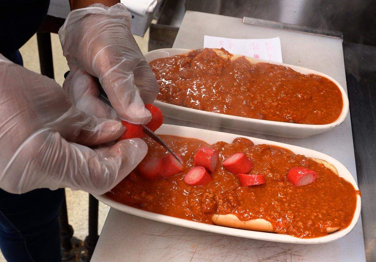 The Scrambled Dog at Dinglewood Pharmacy in Columbus, Georgia is popular with local diners.