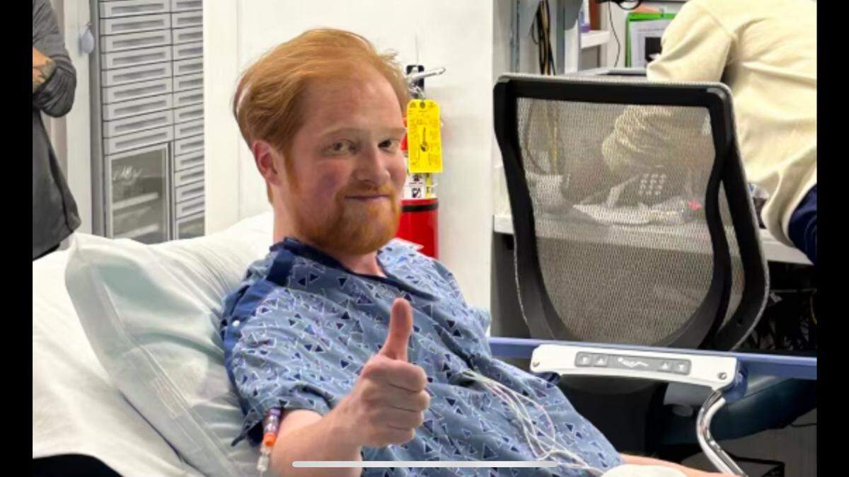 Harris County High School and Columbus State University graduate Grant Martin gives a thumbs-up before heart transplant surgery June 12, 2024, at Emory University in Atlanta. This initial surgery wasn’t successful, but he had another heart transplant surgery the following day.