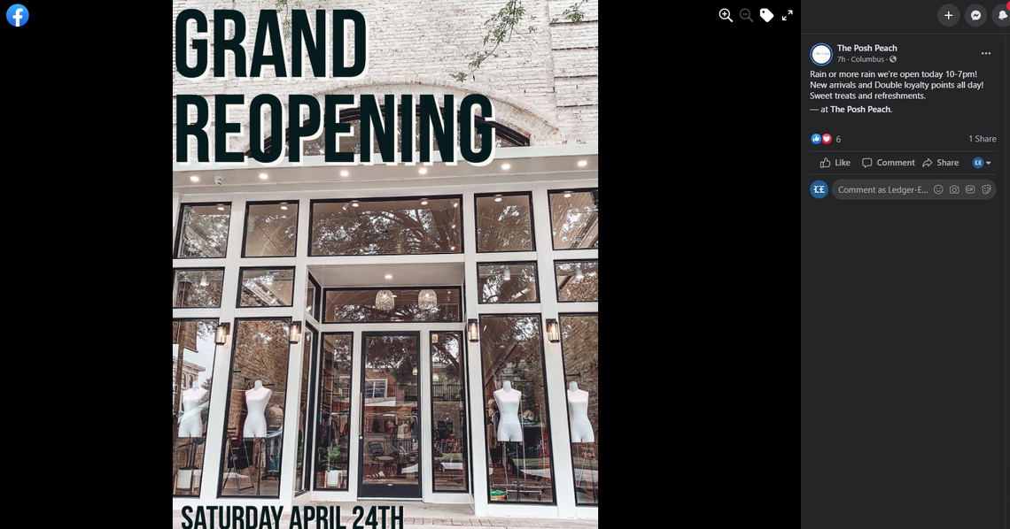 The Posh Peach, a women’s boutique in downtown Columbus, reopened after completing storefront renovations at 1105 Broadway.