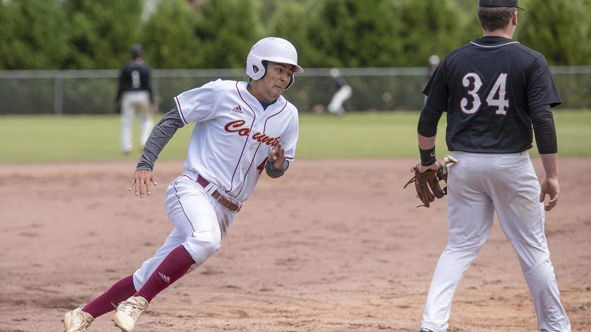 Russell County’s David Cantrell rounds third base for the first of six runs in the third inning against Stanhope Elmore in Game 1 of their best-of-three series in the first round of the AHSAA Class 6A state baseball playoffs Saturday, April 20, 2019.