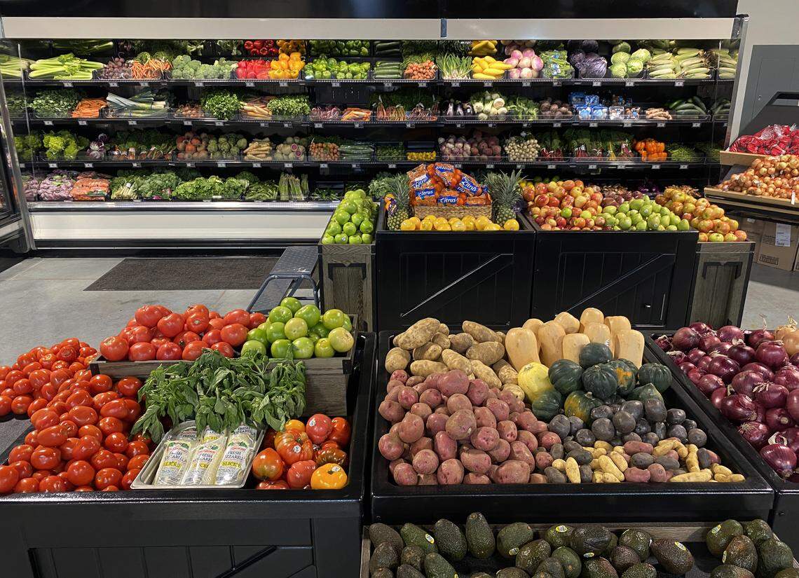 Green Island Grocery, pictured Dec. 12, 2025, at 6801 River Road in Columbus, is now open and has a variety of fresh produce.