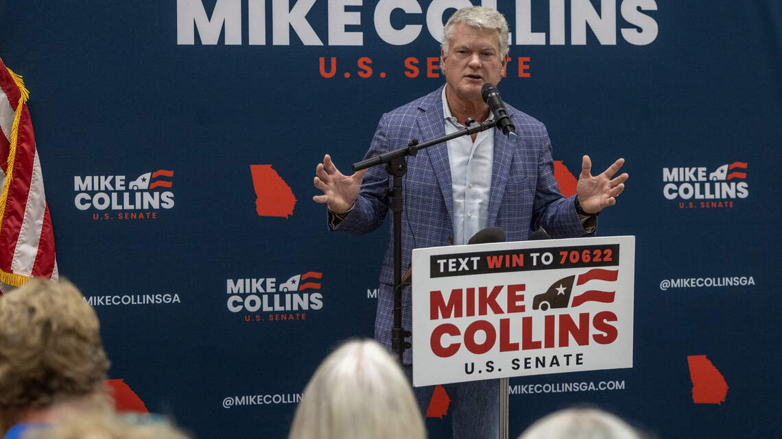Senate candidate Mike Collins talks Iran War and gas prices in Columbus visit