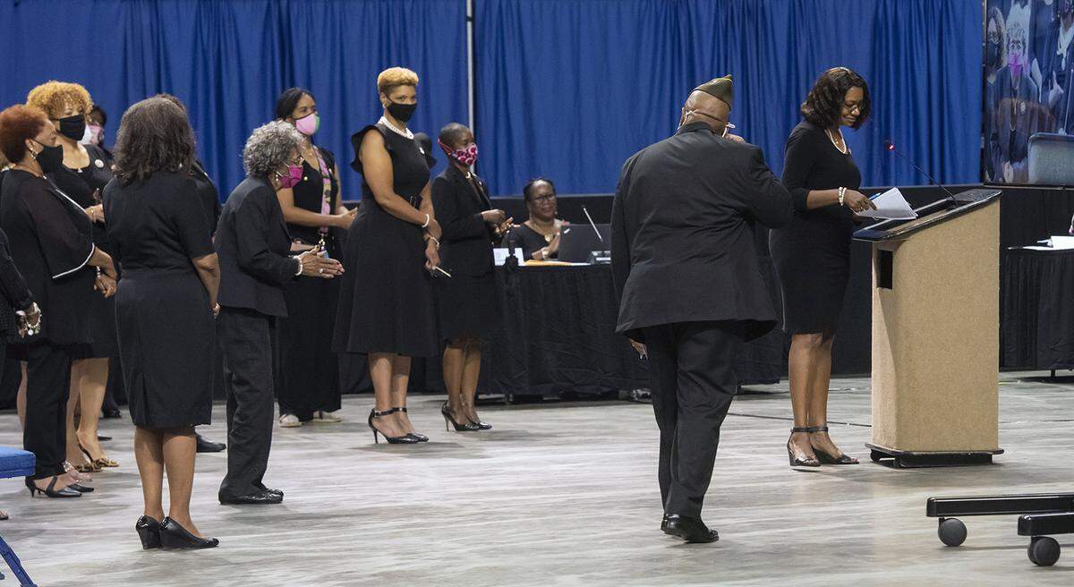 Rep. Carolyn Hugley of the Georgia House of Representatives and others prepare to speak in favor of Jerry “Pops” Barnes’ Public Safety Advisory Commission Ordinance during the Columbus City Council meeting, Tuesday, July 28, 2020, at the Columbus Civic Center in Columbus, Georgia.
