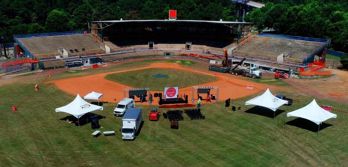 Preparations were underway Tuesday morning for the official groundbreaking ceremony at Golden Park in Columbus, Georgia.