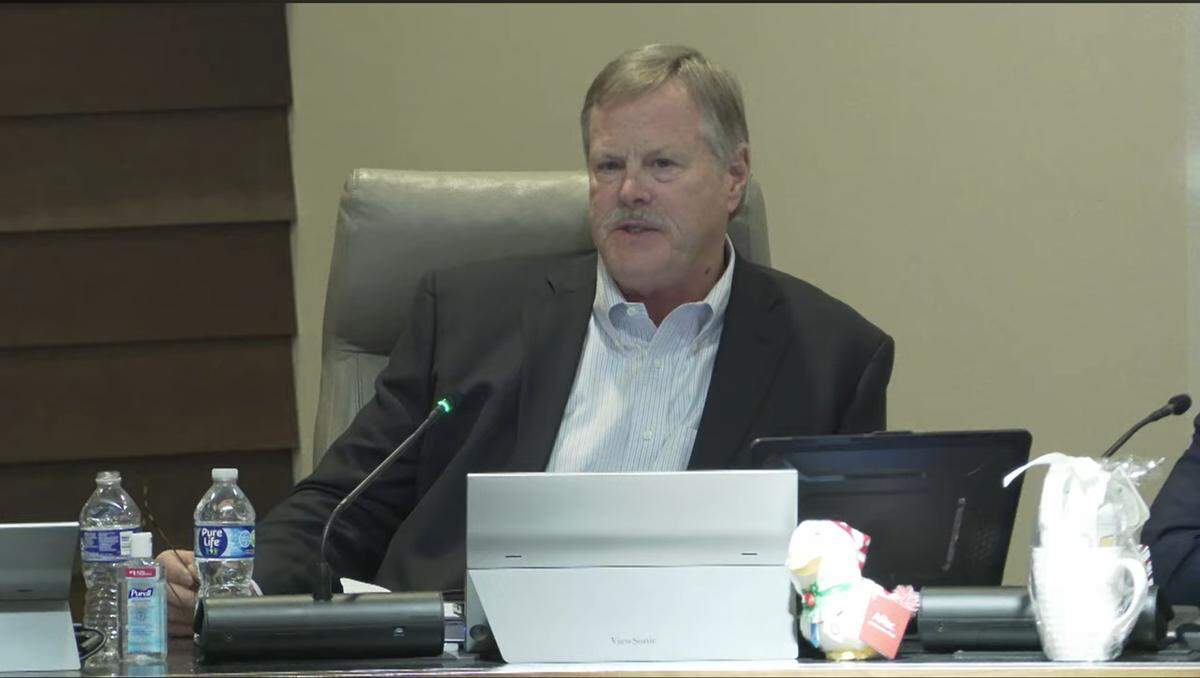 Columbus Councilor Glenn Davis of District 2 questions Columbus Airport director Amber Clark during her presentation to the Columbus Council at the Dec. 16, 2025, meeting.