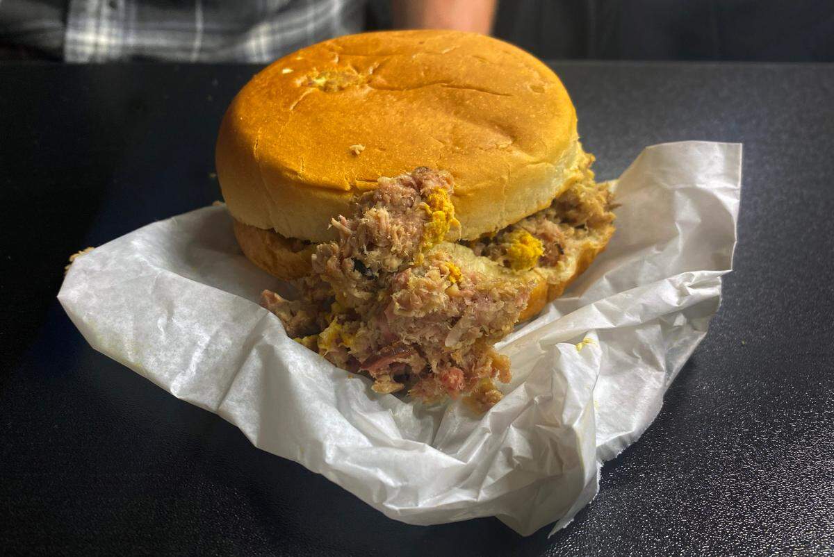 This is one of the three chipped BBQ sandwiches with BBQ slaw and hot Clearview BBQ sauce that Ledger-Enquirer reporter Kelby Hutchison had for lunch. 01/14/2025