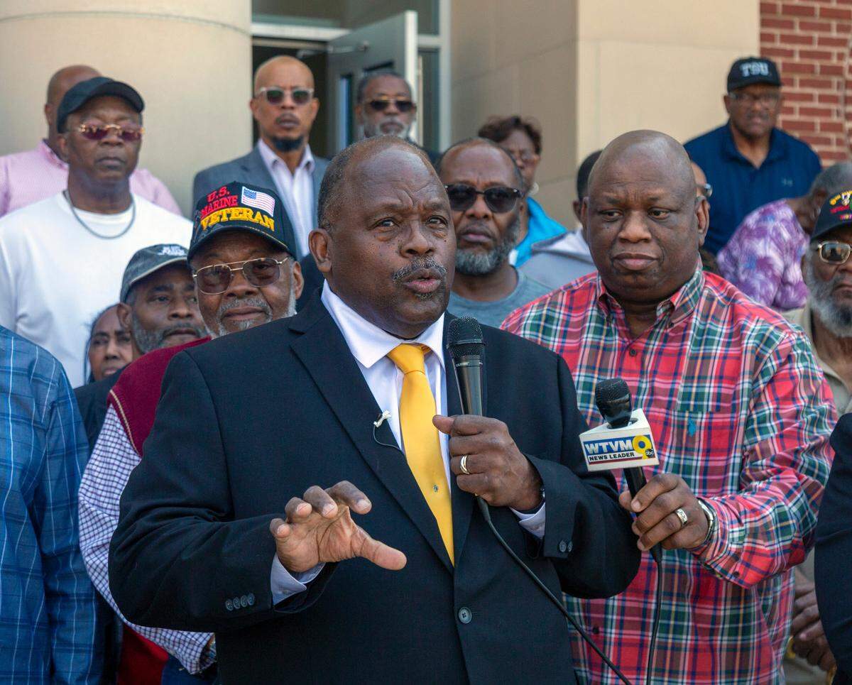 Edward DuBose, a national NAACP board member and Georgia state administrator for the organization, speaks during a Wednesday afternoon news conference at the City Services Center in Columbus.