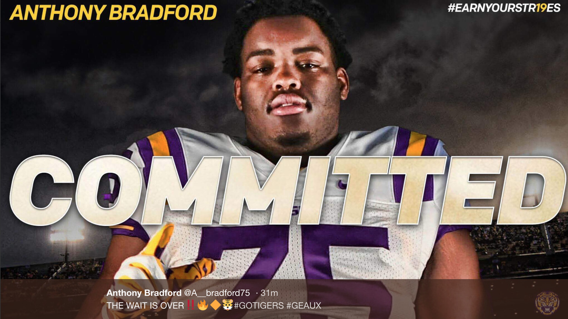 LSU added its 10th commit in the Class of 2019 in four-star offensive tackle Anthony Bradford
