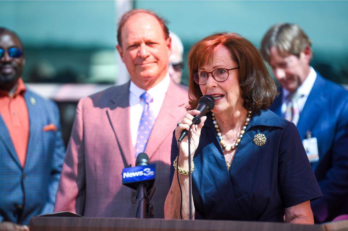 Bettye Cheves, who along with her husband, Cecil, made the lead gift that helped raise $22.6 million for the $28 million project that produced the Bill and Olivia Amos Children’s Hospital in Columbus, speaks during the ribbon-cutting ceremony Oct. 9, 2024.