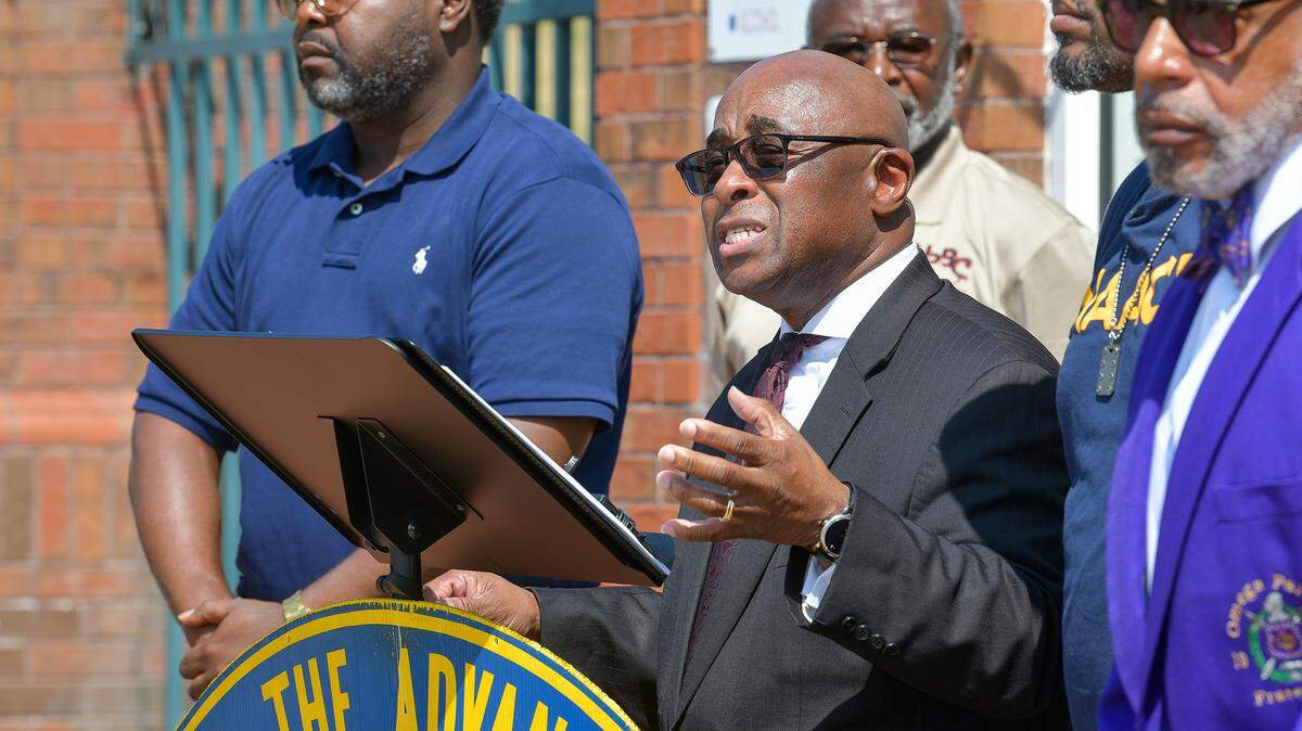 During a news conference Sept. 9, 2023, organized by the Columbus branch of the NAACP, the Rev. J.H. Flakes III, president of the Columbus Interdenominational Ministerial Alliance and senior pastor of Fourth Street Missionary Baptist Church, described the way this year’s Heritage Bowl at A.J. McClung Memorial Stadium ended as “troubling” after seeing “a pandemonium of exiting children, teenagers, students, elderly alike, trying to flee.”