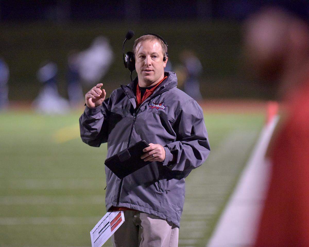 Northside football coach Dave Nurnberg watches his team on the sideline during Friday night’s game against Columbus at Kinnett Stadium, November 2, 2018.