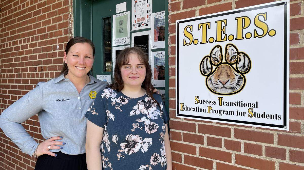 Kellie Finnegan, right, poses with Ariane Stecher, administrator of the Educational Opportunity Center and STEPS program in the Harris County School District. Kellie credits Stecher and the program for helping her turn around her wayward life so she can graduate May 14 with the Class of 2022 at Harris County High School.