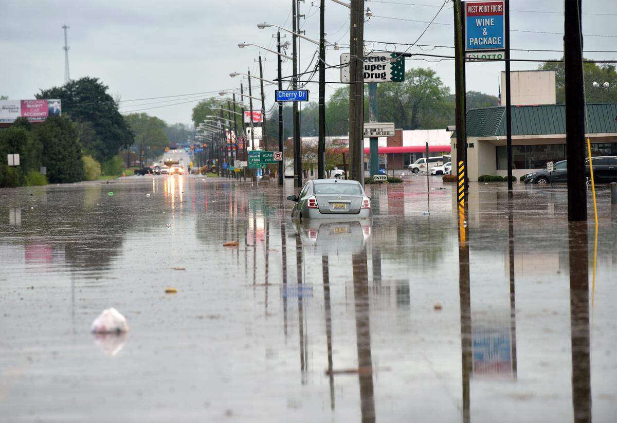 Heavy rains have flooded several streets in downtown West Point, Georgia. 03/27/2023