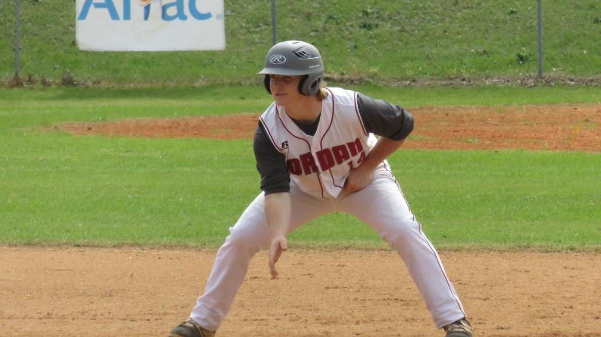 Jordan third baseman John Kropaczewski leads off second base in the Red Jackets’ first game of a home doubleheader against Marion County on March 11, 2017.