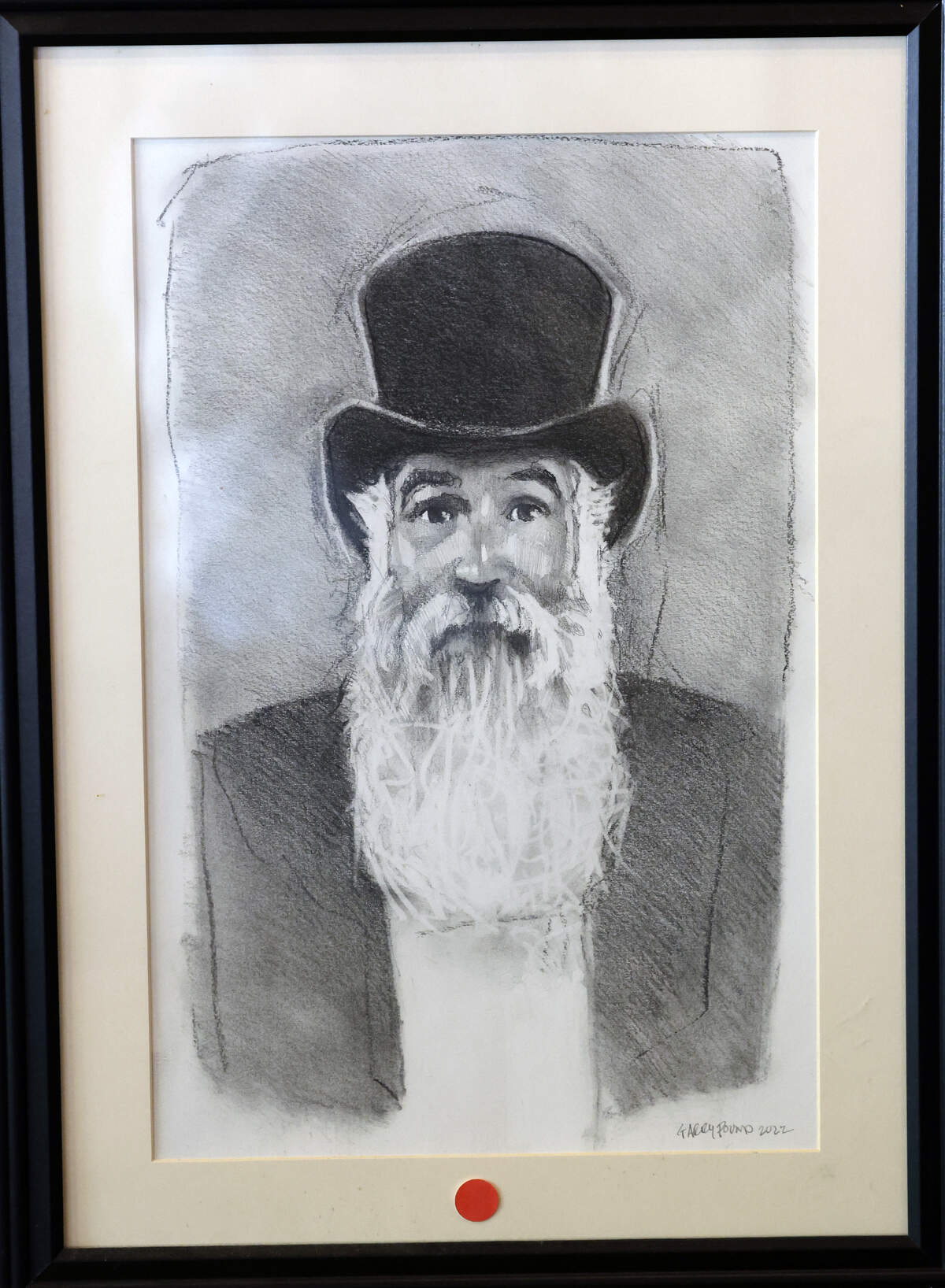 One of the more than 90 “Fountain City Faces” portraits at Fountain City Coffee in Columbus is pictured June 25, 2026.