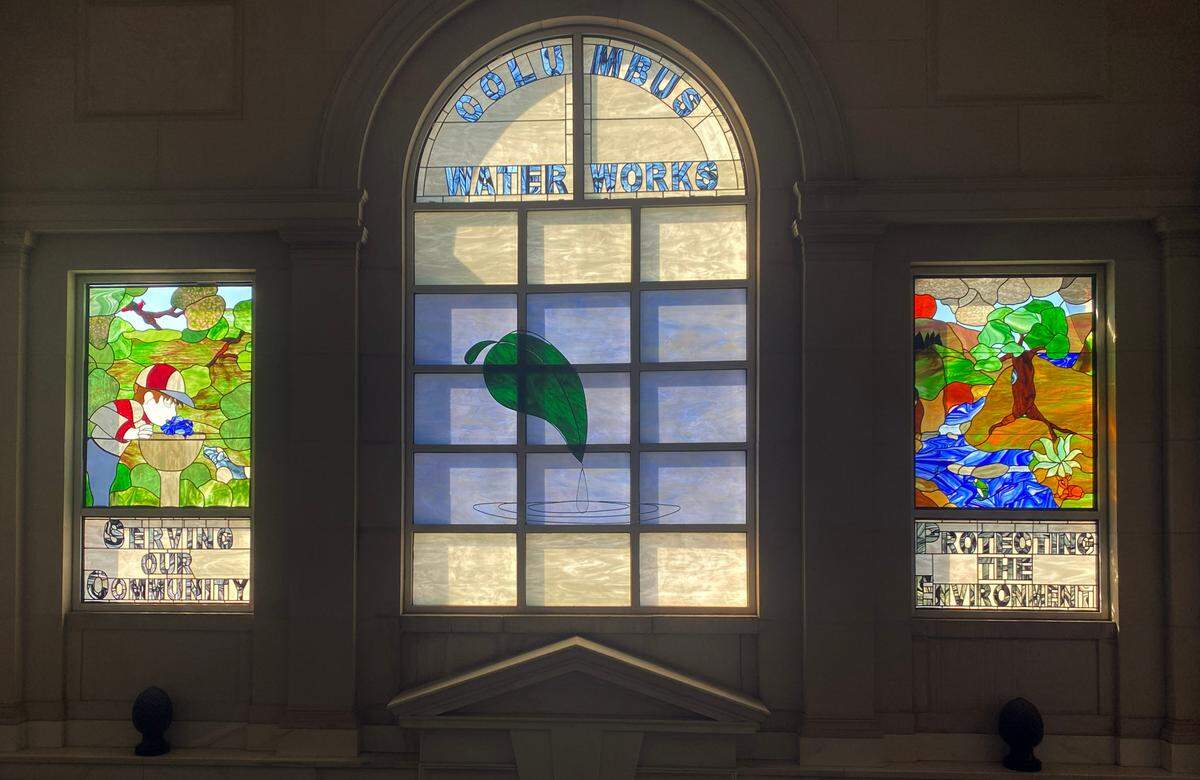 These stained-glass windows are in a historic structure on the grounds of the Columbus Water Works treatment facility on River Road in Columbus, Georgia. 10/30/2023