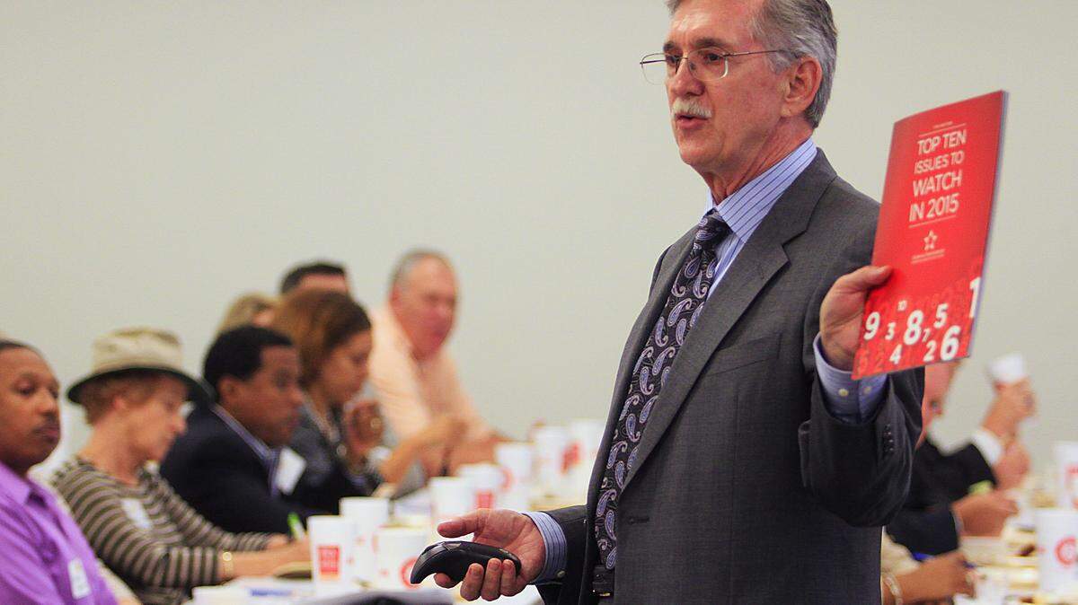Mike Haskey mhaskey@ledger-enquirer.com 
 Steve Dollinger, president of the Georgia Partnership for Excellence in Education, speaks Friday during a State of Education luncheon orgranized by the Greater Columbus Chamber of Commerce. 09/25/15
