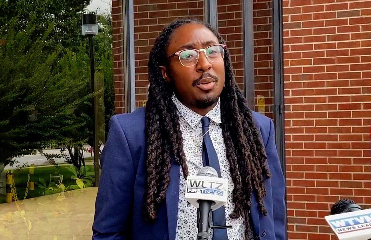 Ralston Jarrett, defense attorney for Cecil Berguin, answers questions from the media Thursday morning after a preliminary hearing in Columbus Recorder’s Court for Berguin.
