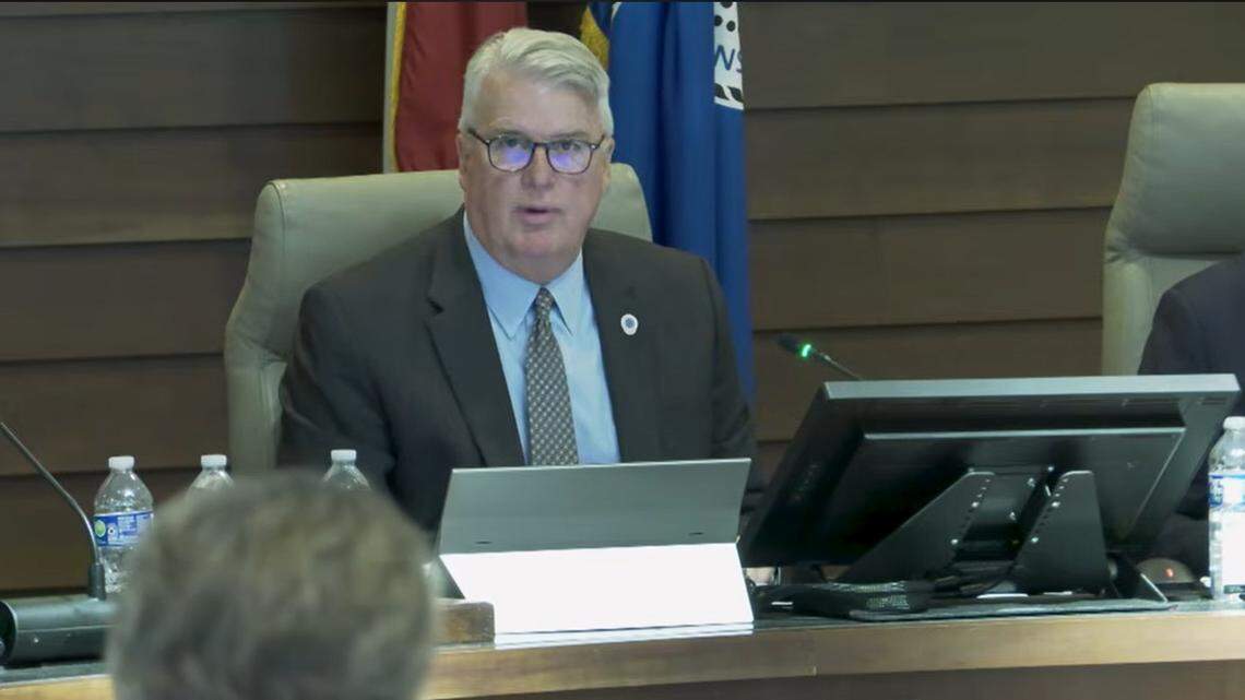 Columbus Mayor Skip Henderson speaks after the Columbus Council held an inconclusive vote on April 14, 2026, to determine whether to refund a property tax payment for the Columbus Botanical Garden after the nonprofit failed to file an exemption on donated land.