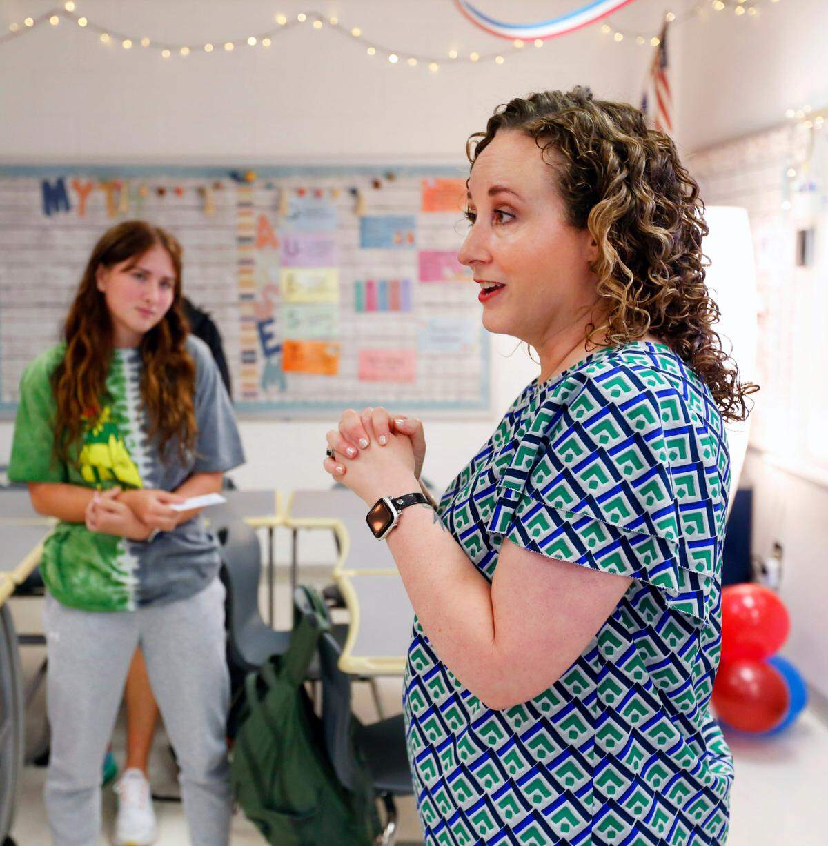Northside High School teacher Christie Akers teaches students AP Seminar, an interdisciplinary course that requires students to make presentations that demonstrate skills in critical thinking, collaboration and research.