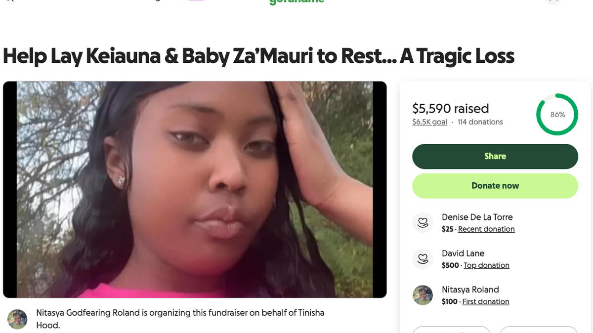 This is a screenshot of the GoFundMe account set up to raise money for the funeral of Columbus teenager Keiauna McFadden and her stillborn son, Za’Mauri Kasai McFadden.