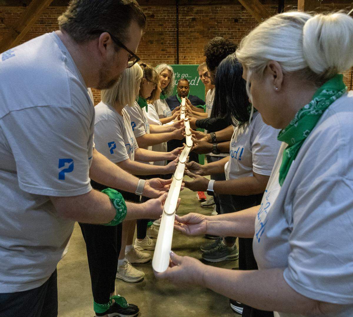 The Pinnacle Financial Partners onboarding program includes culture training and team-building exercises, like this one May 15, 2026, at the Columbus Convention & Trade Center.