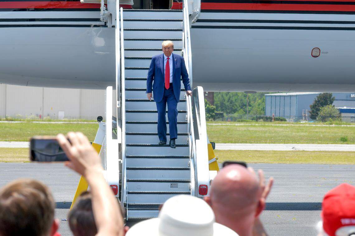President Donald J. Trump arrives at the Columbus Airport on Saturday.
