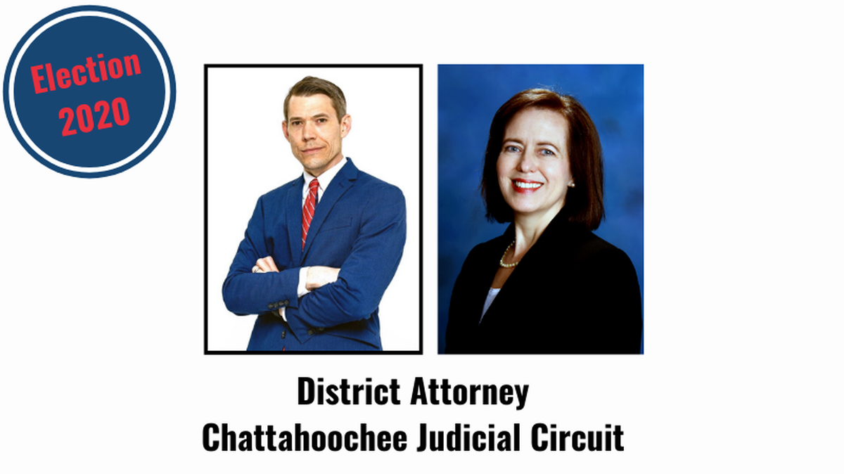 Columbus lawyer Mark Jones (left) is challenging District Attorney Julia Slater (right) in the June 9 Democratic Primary in the six-county Chattahoochee Judicial Circuit.