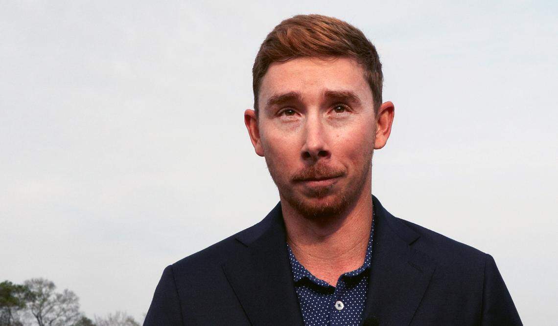 Lee McCoy, Columbus State University golf director and men’s golf head coach, answers reporters’ questions after the ceremonial groundbreaking Jan. 8, 2026, to publicly launch a $3.2 million fundraising campaign for a new clubhouse at CSU’s Key Golf Studio.