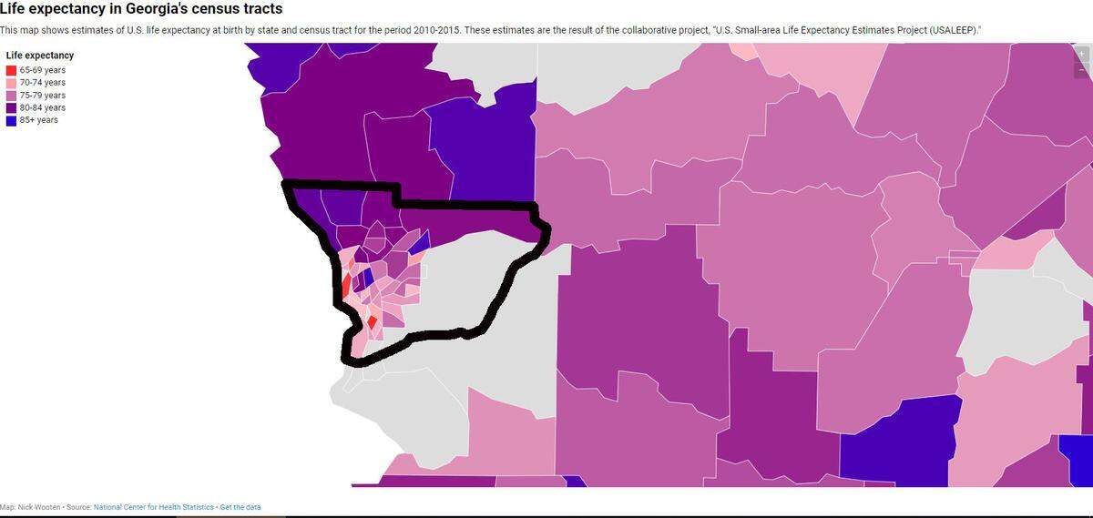 Life expectancy in Muscogee County’s census tracts.