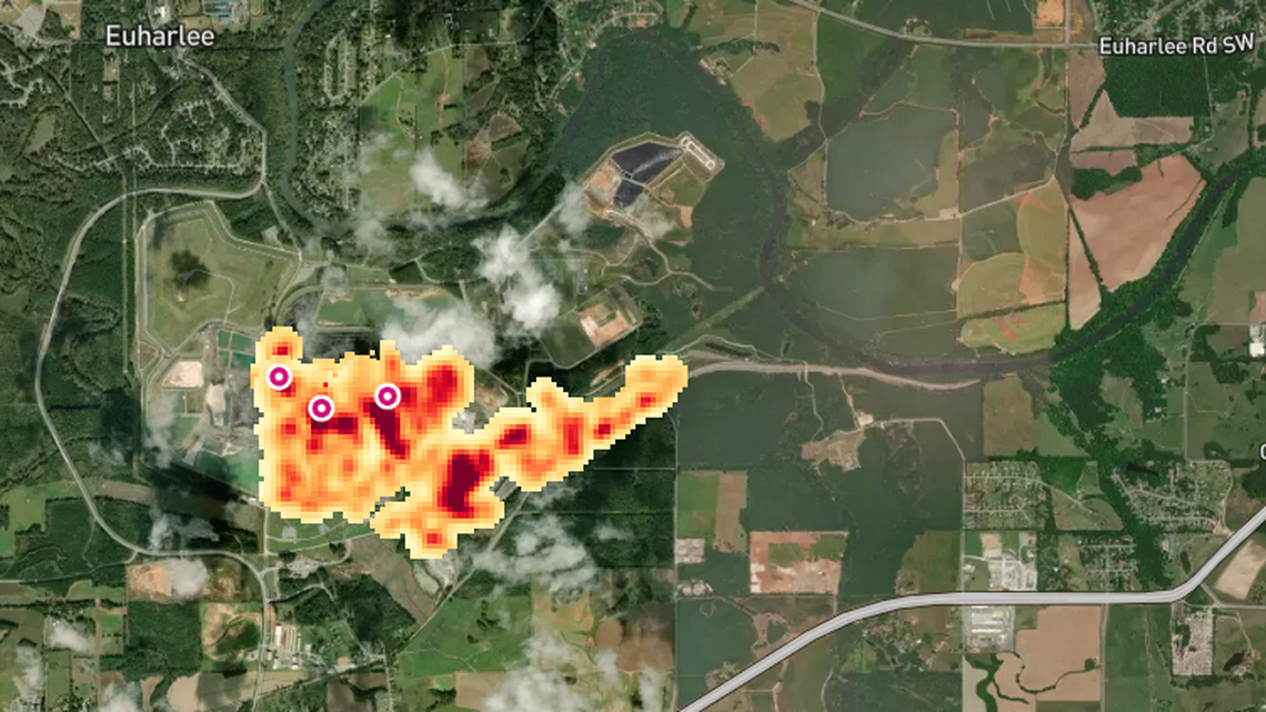 Plume of Carbon dioxide emissions coming from Plant Bowen on Jan 3, 2025. Image captured using sensors onboard aircraft, satellites, and other space-based systems.