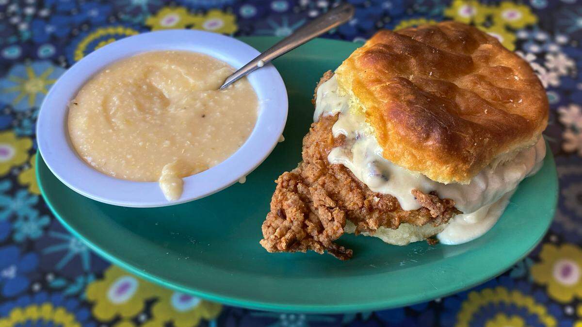 Ledger-Enquirer reporter had “The Whitewater” and cheese grits for lunch at Plucked Up Chicken & Biscuits in downtown Columbus, Georgia. 04/20/2023