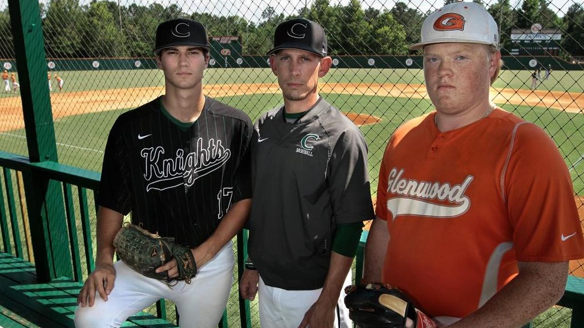 All Bi-City Small School Baseball Pitcher of the Year Nick Morgan, of Calvary Christian, left; Coach of the Year Steve Smith of Calvary Christian; and Player of the Year Slade James of Glenwood School.