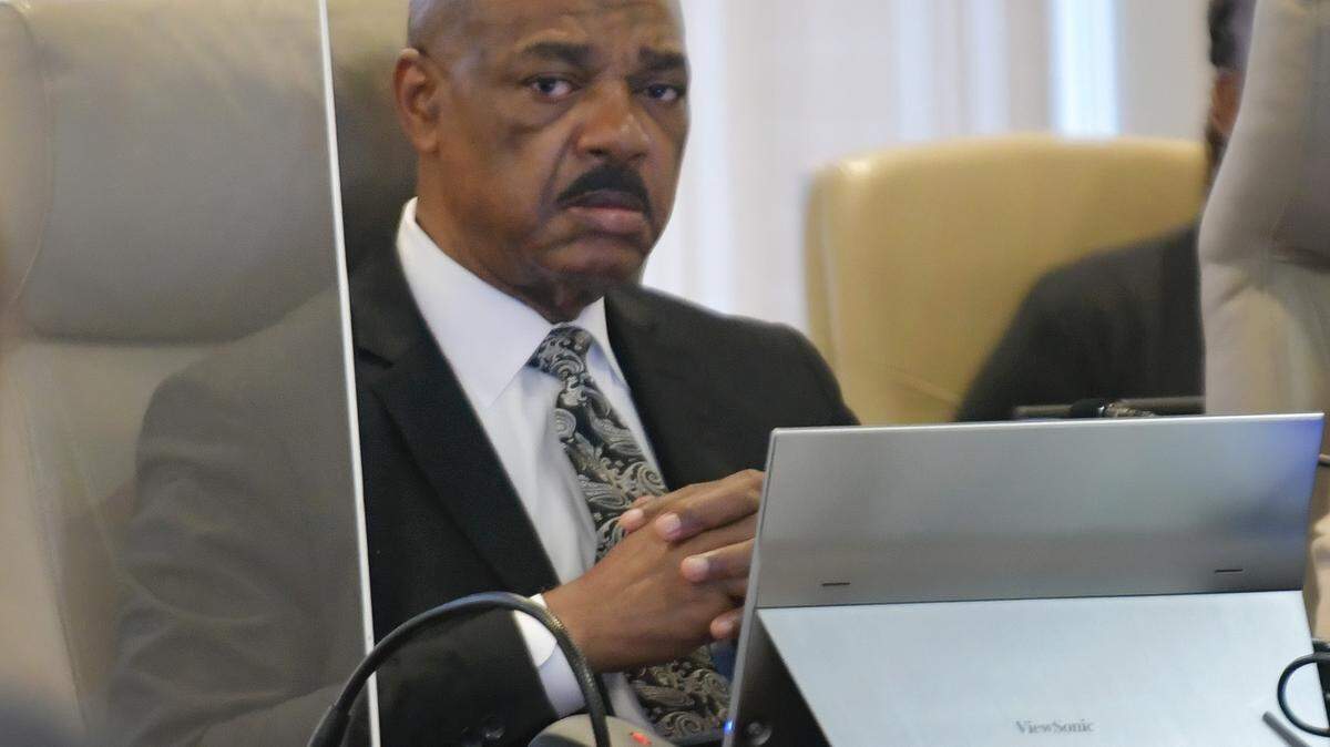 City manager Isaiah Hugley listens during the public agenda at the March 25, 2025, Columbus Council meeting.