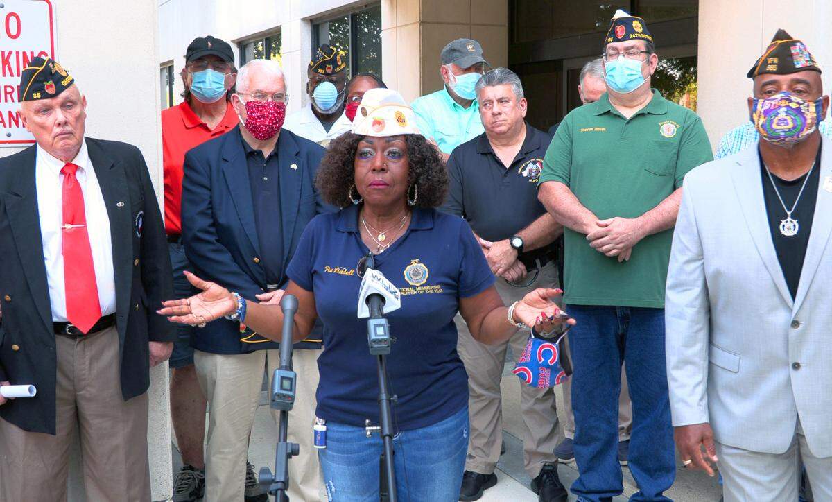 Pat Liddell, a retired Master Sergeant in the United States Army, and commander of American Legion Post 333, speaks at a Tuesday morning press conference in Columbus, Georgia about the new Columbus VA Clinic being built at the intersection of River Road and Mobley Road.