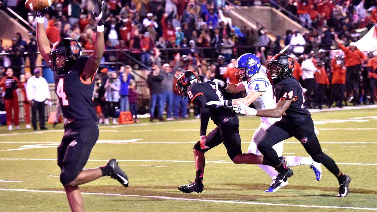 Central’s Xavier Billingsley Jr.  recovers a fumble by Auburn and carries to the end zone in the first quarter of Friday night’s game at Garrett-Harrison Stadium, October 26, 2018.