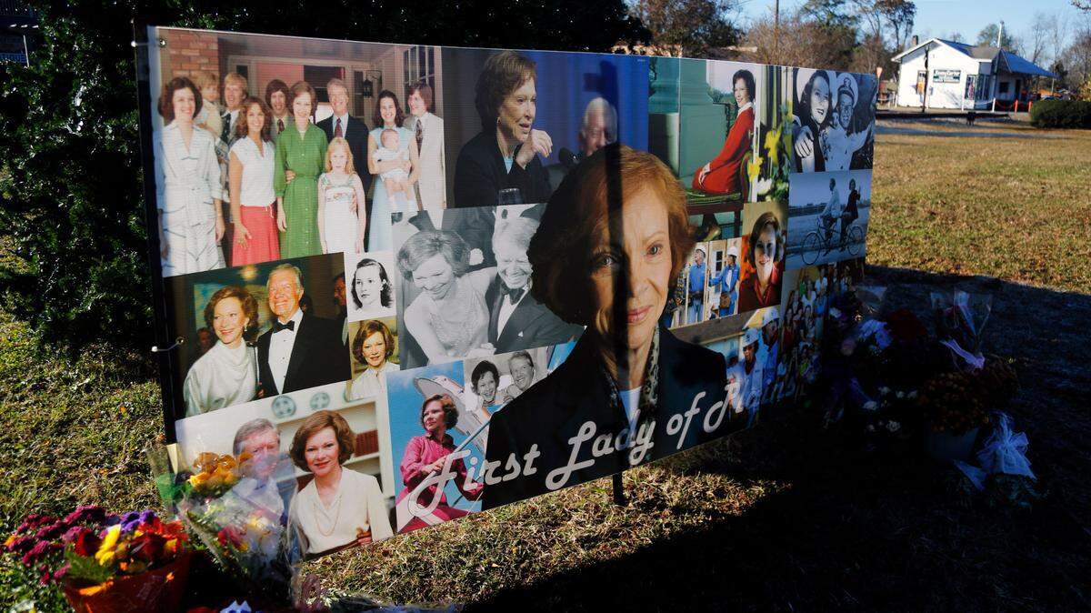 A memorial tribute to Rosalynn Carter is pictured in downtown Plains, Georgia on Nov. 29.