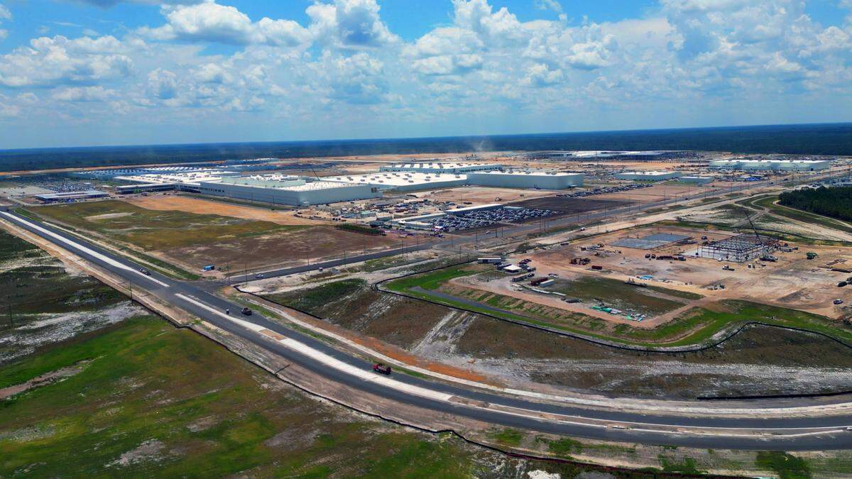 This is an aerial view of the Hyundai Motor Group Metaplant America in Bryan County, Georgia.