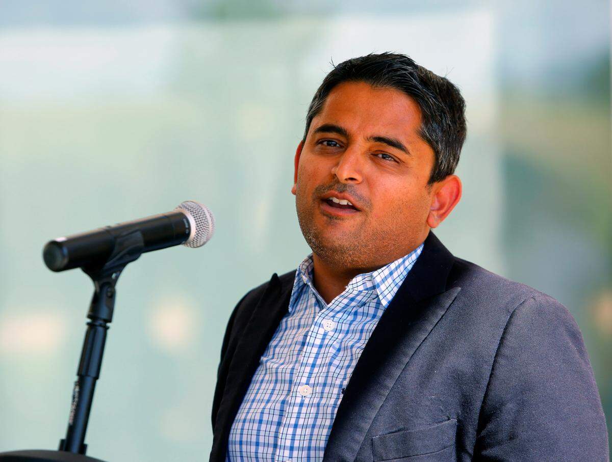 Matt Patel, chief operating officer & co-founder of RAM Hotels, speaks during the grand opening celebration of their new Holiday Inn Express Columbus Northeast, located at 2761 Warm Springs Rd. 07/18/2024