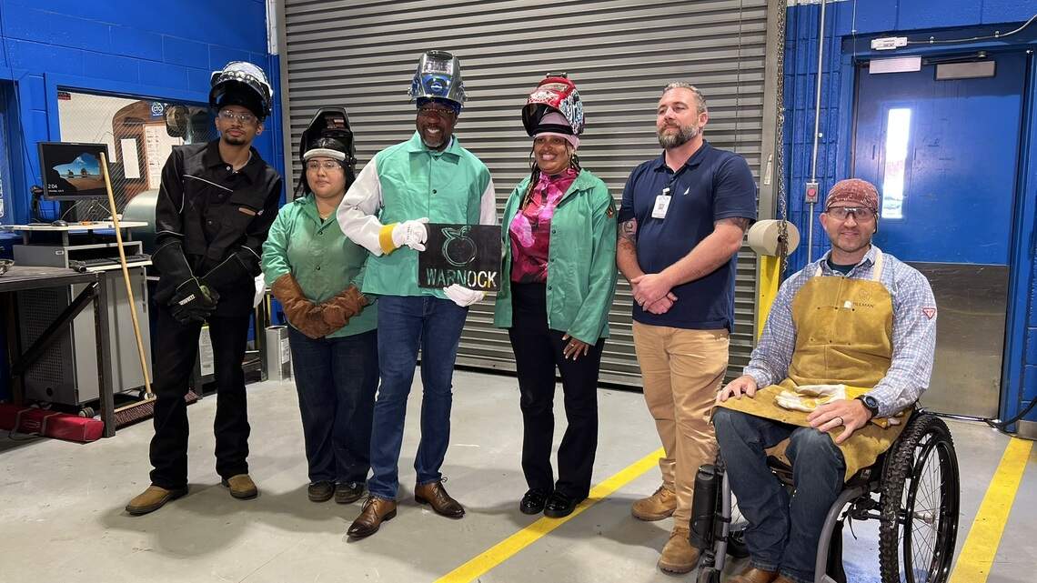 Warnock’s visit to Columbus Tech includes message for Washington about GA workers