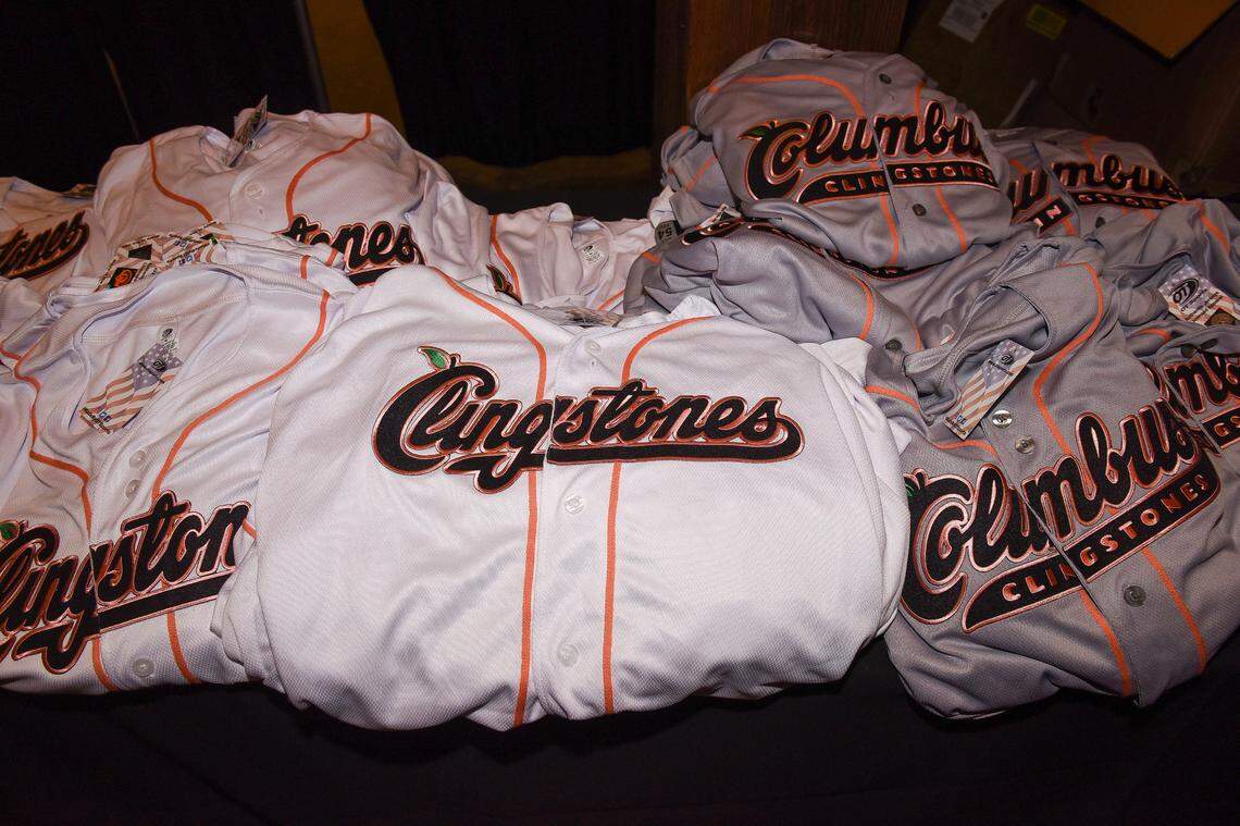 Columbus Clingstones merchandise was on sale during the Uptown Columbus concert Sept. 6, 2024, in the Columbus Convention & Trade Center, where the new name of the Atlanta Braves Double-A minor league baseball team moving from to the Chattahoochee Valley from Mississippi was announced.