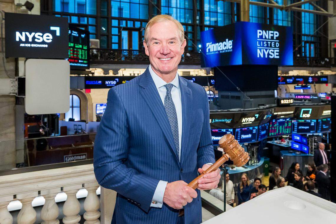 Pinnacle Financial Partners CEO and president Kevin Blair visits the New York Stock Exchange on Jan. 13, 2026, to celebrate the merger of Columbus-based Synovus with Nashville-based Pinnacle.