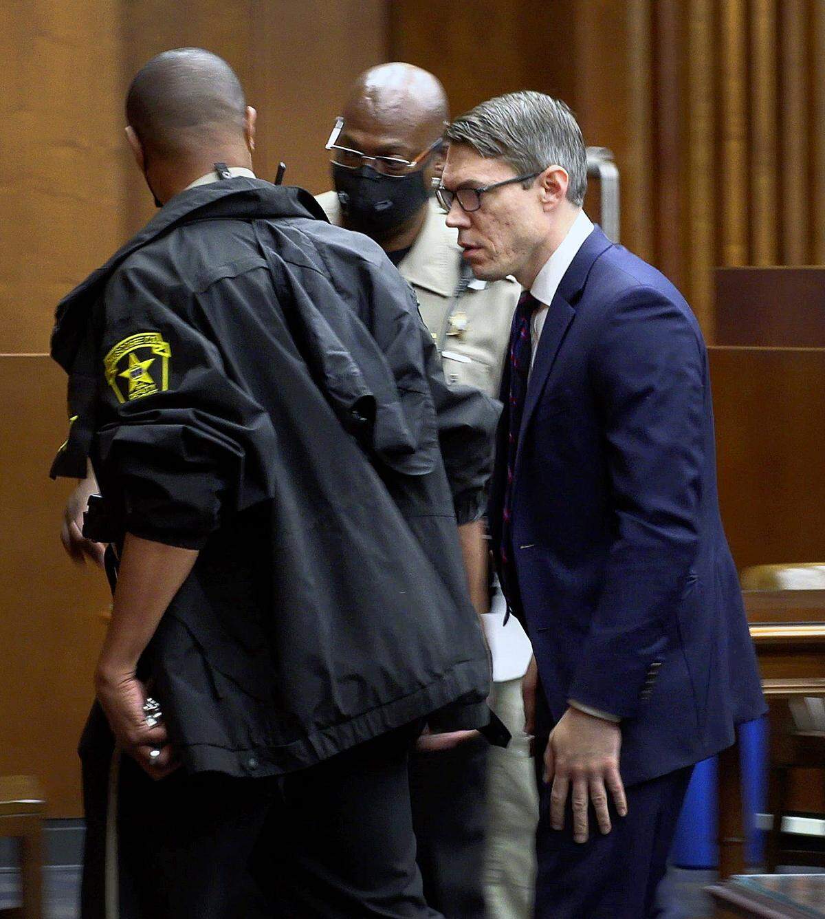 Mark Jones is escorted from the court Monday morning by deputies from the Muscogee County Sheriff’s Office. Jones decided Monday to plead guilty to counts 1, 6, 7 and 9 of his indictment, in exchange for a sentence of five years in prison with one to serve, plus a $1,000 fine. He also agreed to resign from office. 11/15/2021