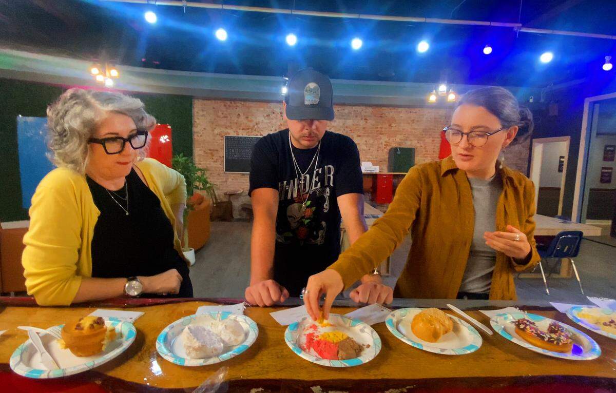 From left, Ledger-Enquirer reporters Sundi Rose, Kelby Hutchison and Kala Hunter sample eight different sweet treats from Chilango Pride Bakery in Columbus. 04/24/2025