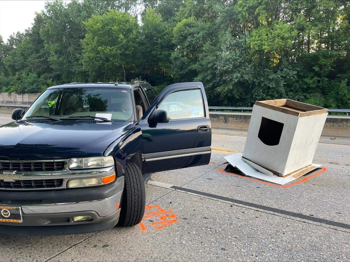 A picture of the scene of an accident on I-185 where an unknown driver injured two in an accident Monday.