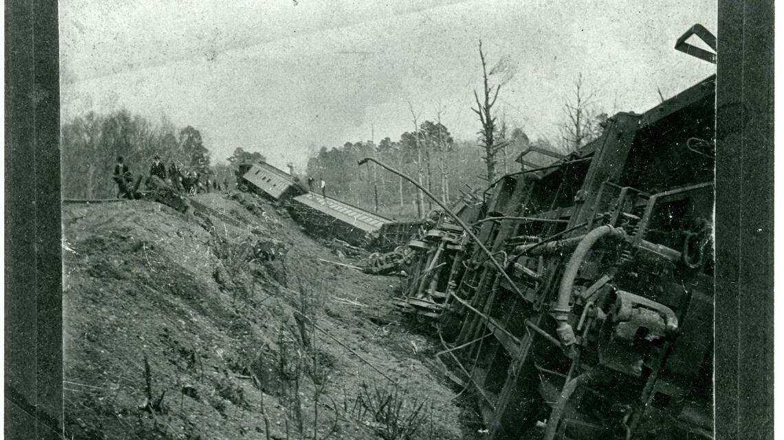 A train carrying performers from the Con T. Kennedy Traveling Circus