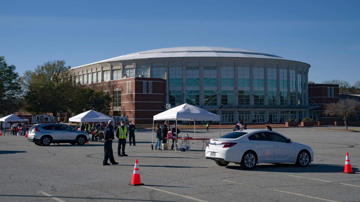 “Vaccination stations” are set up at the Civic Center community vaccination site in Columbus, Ga. on Saturday, Jan. 23, 2021.