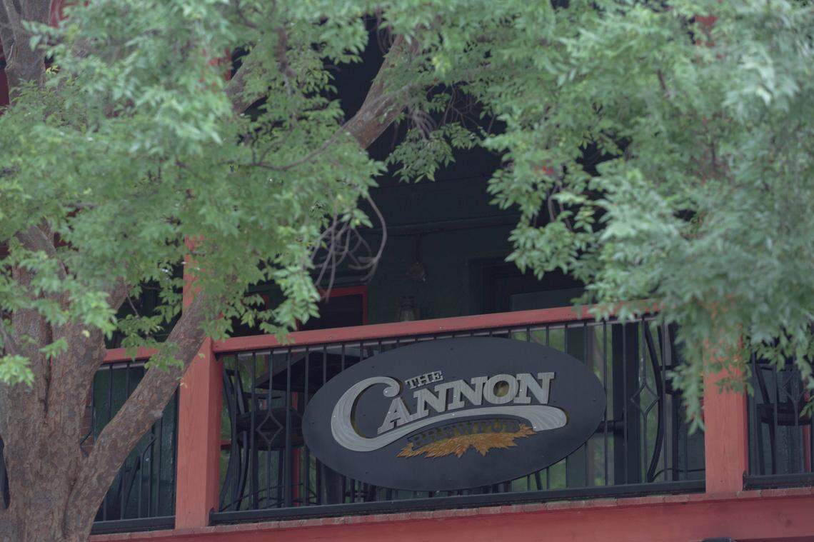The upstairs patio at Cannon Brew Pub peeks over Broadway in downtown Columbus, Georgia, on June 28, 2021.