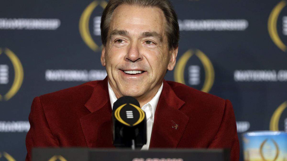 DAVID J. PHILLIP/Associated PressAlabama coach Nick Saban smiles during a news conference Tuesday.