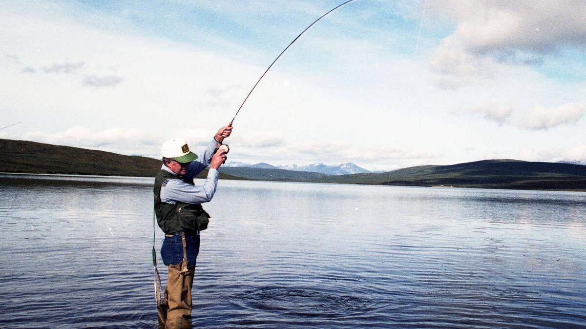 President Jimmy Carter fishing in Alaska’s Clarence Lake in 1980.